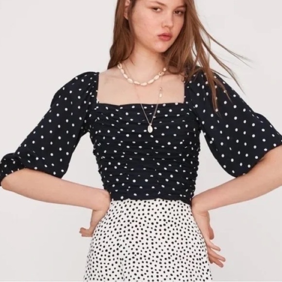 ZARA balloon sleeve black and white polka dot corset crop top size Small - Picture 9 of 14
